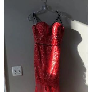 Red Long Lacy Strapless Tight Prom Dress Women’s